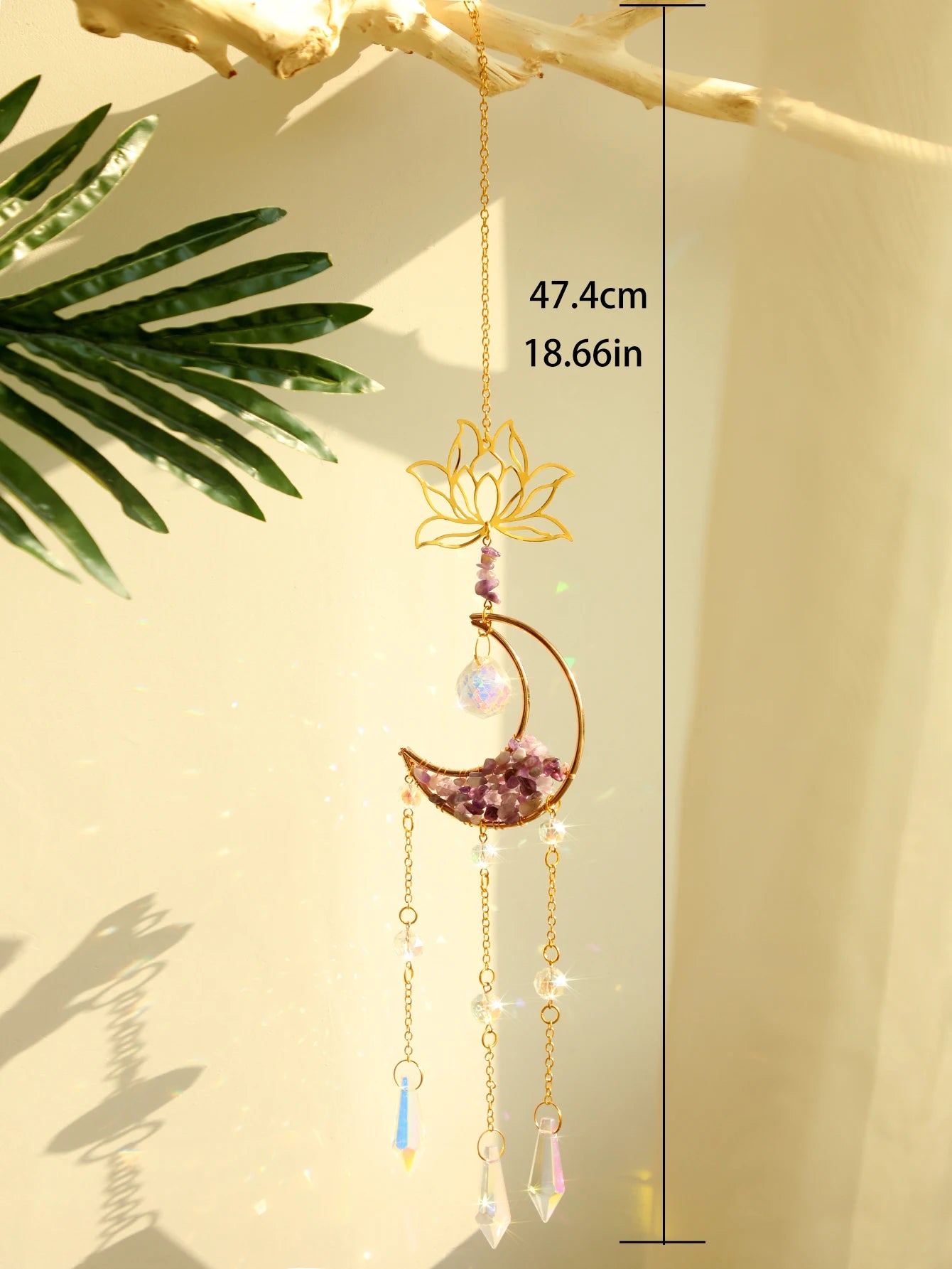 Natural Moon Crystal Suncatcher Ornament With Colorful Prism Pendant For Garden