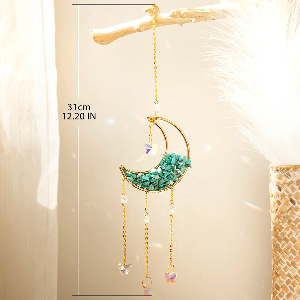 Natural Moon Crystal Suncatcher Ornament With Colorful Prism Pendant For Garden