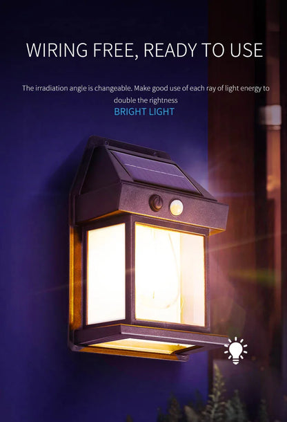 Motion Sensor Solar Wall Lamp - Tungsten Night Light with 3 Modes, Intelligent Outdoor Lighting