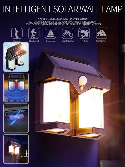 Motion Sensor Solar Wall Lamp - Tungsten Night Light with 3 Modes, Intelligent Outdoor Lighting