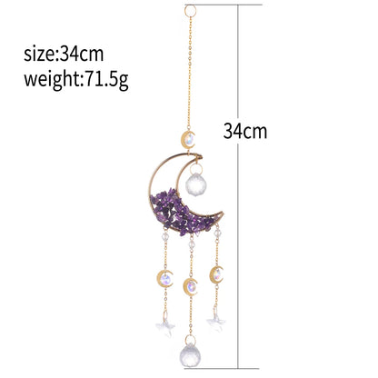 Natural Moon Crystal Suncatcher Ornament With Colorful Prism Pendant For Garden