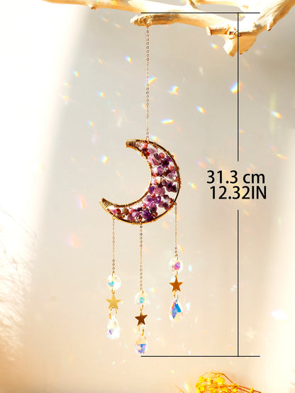 Natural Moon Crystal Suncatcher Ornament With Colorful Prism Pendant For Garden