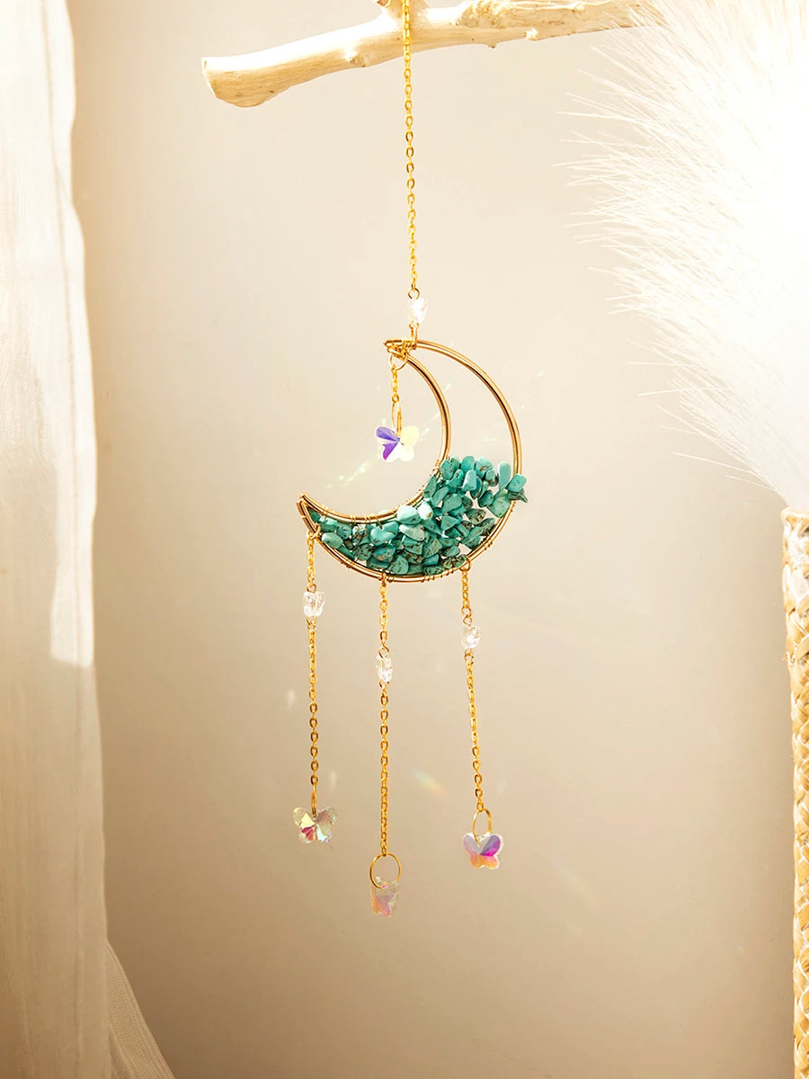 Natural Moon Crystal Suncatcher Ornament With Colorful Prism Pendant For Garden