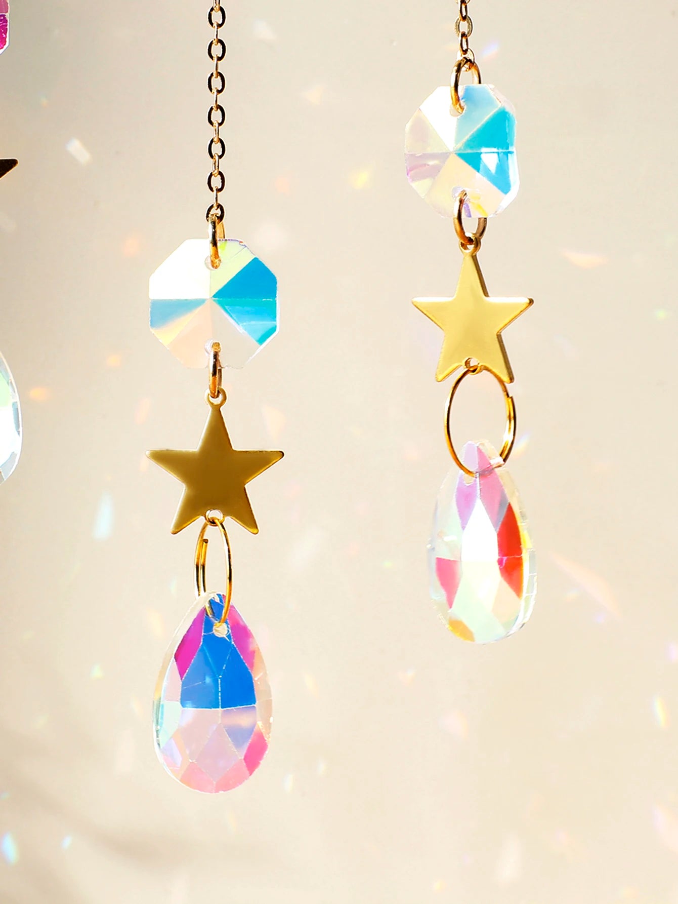 Natural Moon Crystal Suncatcher Ornament With Colorful Prism Pendant For Garden