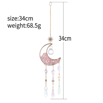 Natural Moon Crystal Suncatcher Ornament With Colorful Prism Pendant For Garden