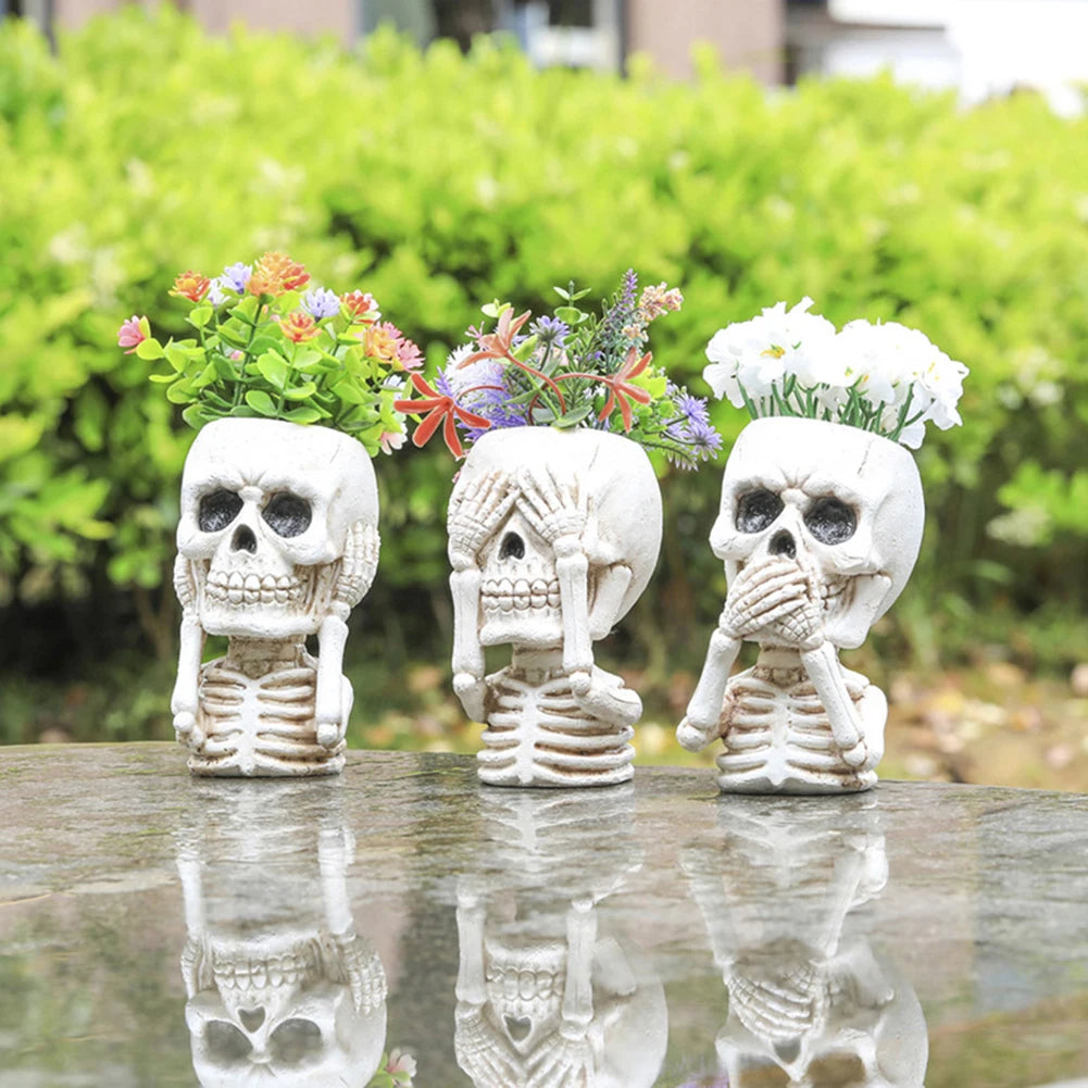 Skull Head Flower Pots Gothic Skeleton Planter Container