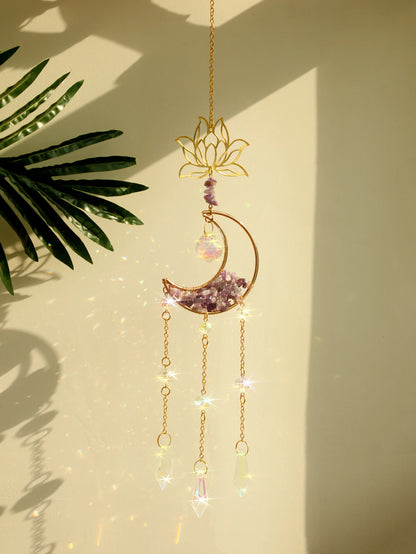 Natural Moon Crystal Suncatcher Ornament With Colorful Prism Pendant For Garden