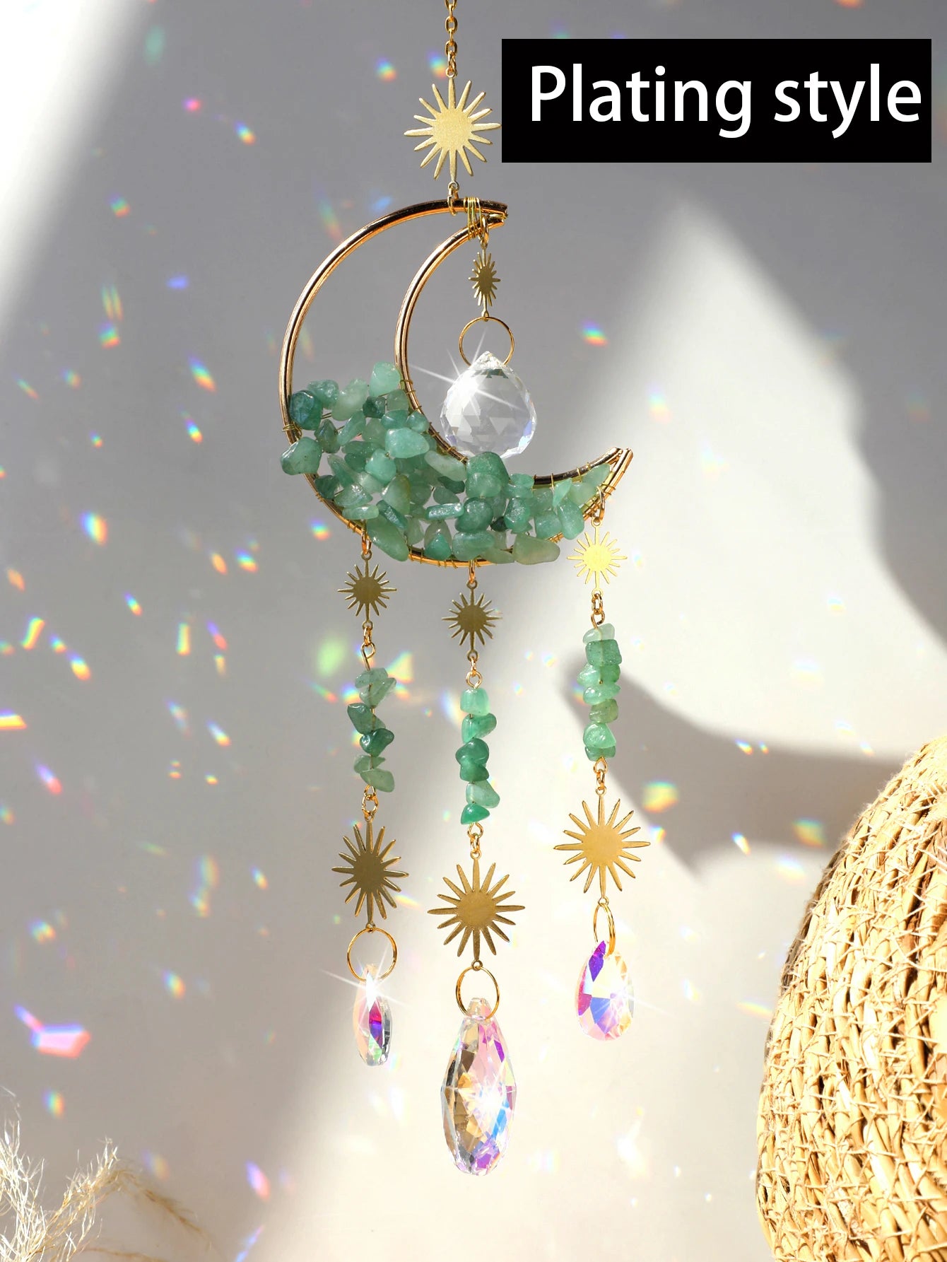 Natural Moon Crystal Suncatcher Ornament With Colorful Prism Pendant For Garden