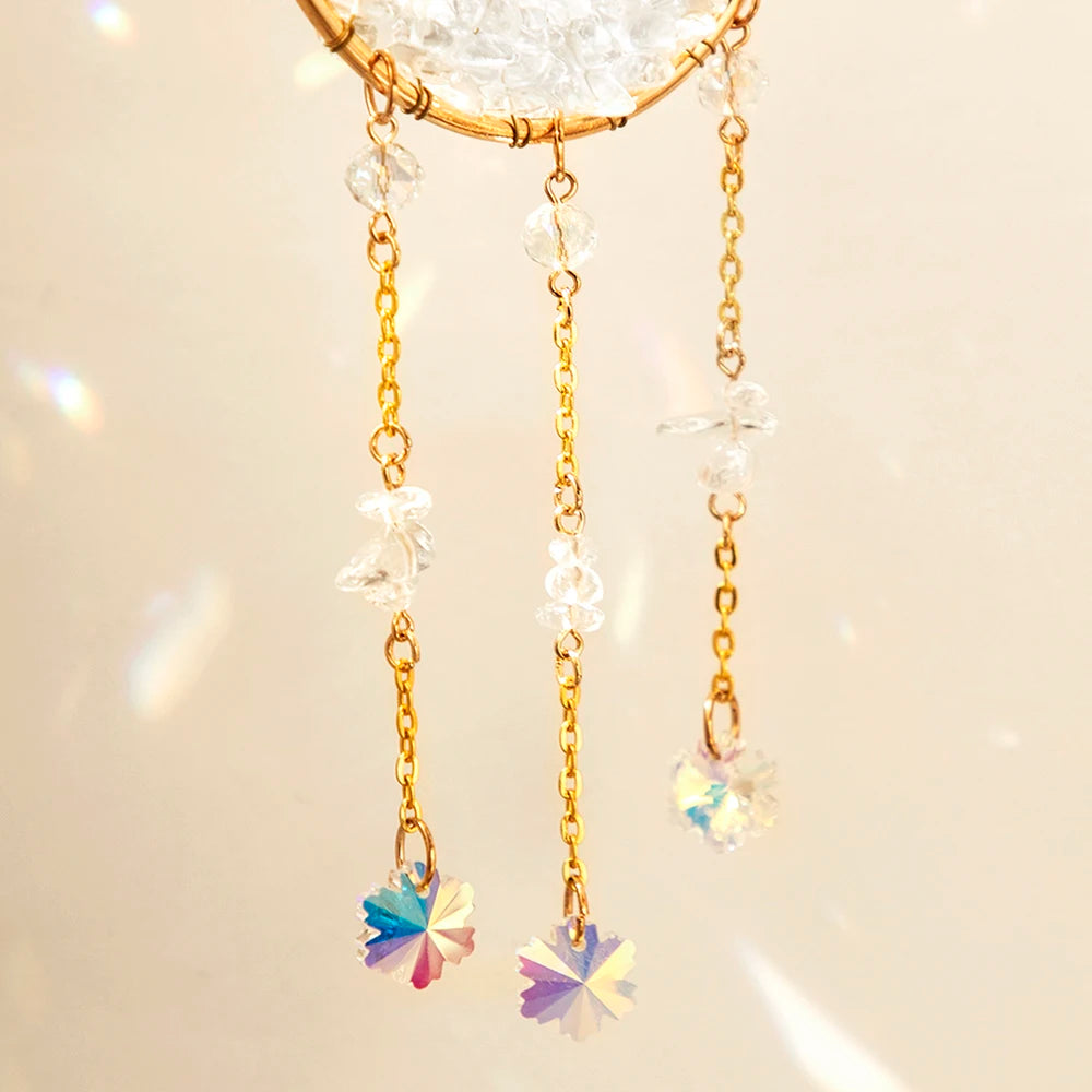 Natural Moon Crystal Suncatcher Ornament With Colorful Prism Pendant For Garden