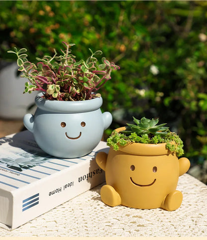 Smiley Face Flower Pot for Succulents Cactus Mini Bonsai Planter