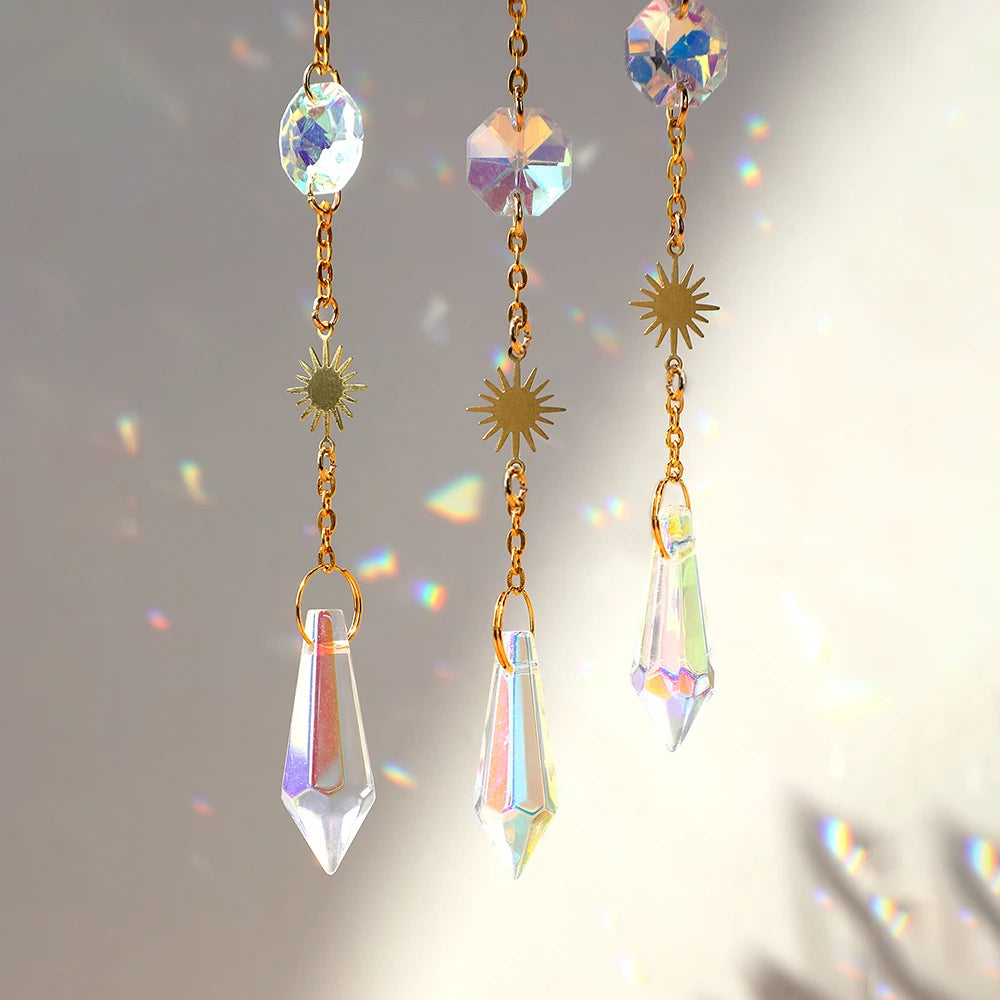 Natural Moon Crystal Suncatcher Ornament With Colorful Prism Pendant For Garden