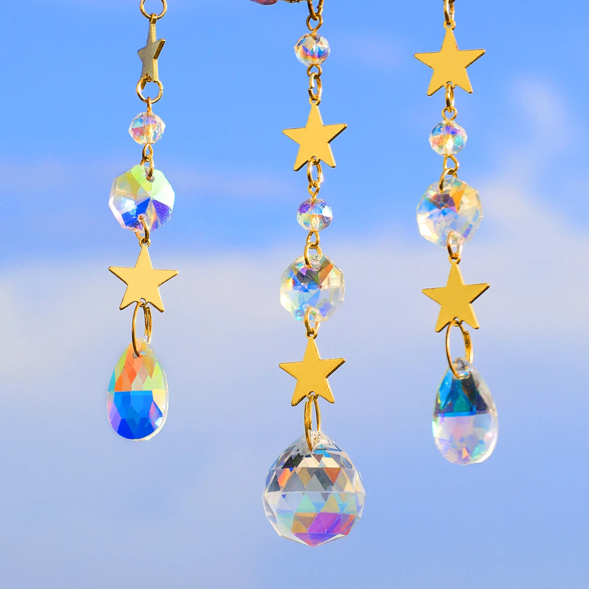 Natural Moon Crystal Suncatcher Ornament With Colorful Prism Pendant For Garden