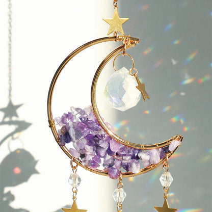 Natural Moon Crystal Suncatcher Ornament With Colorful Prism Pendant For Garden