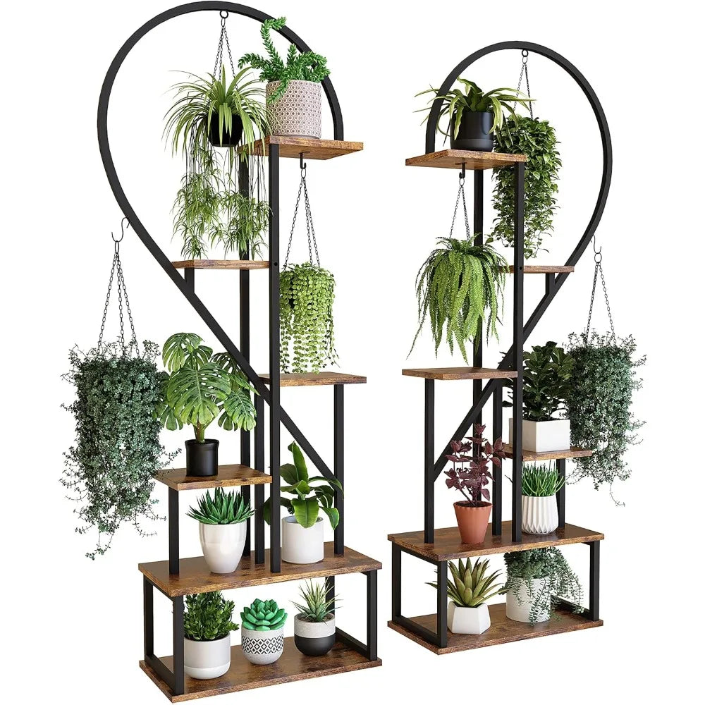 2 Pack 6 Tier Metal Plant Stand, for Home Patio Lawn Garden