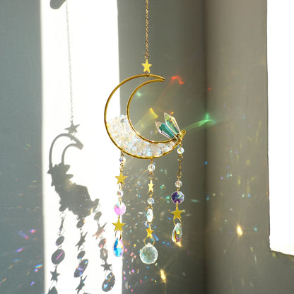 Natural Moon Crystal Suncatcher Ornament With Colorful Prism Pendant For Garden