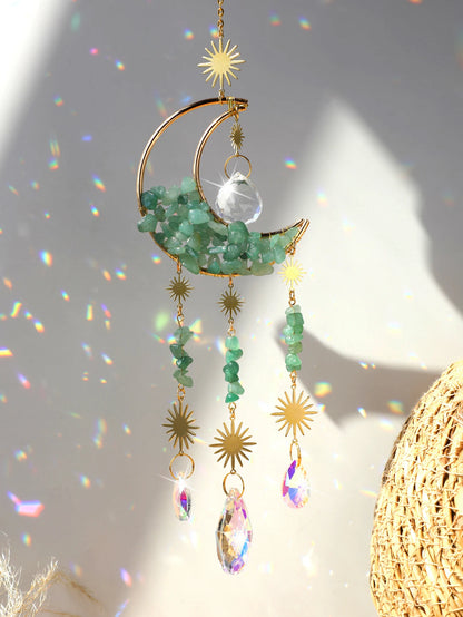 Natural Moon Crystal Suncatcher Ornament With Colorful Prism Pendant For Garden