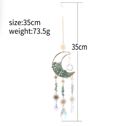 Natural Moon Crystal Suncatcher Ornament With Colorful Prism Pendant For Garden