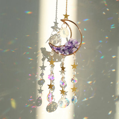 Natural Moon Crystal Suncatcher Ornament With Colorful Prism Pendant For Garden