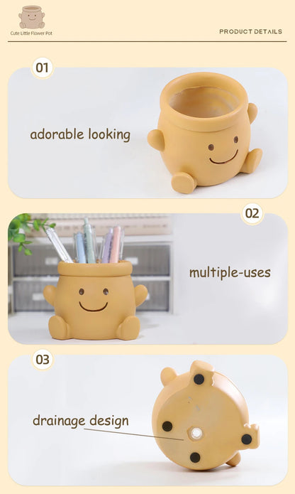 Smiley Face Flower Pot for Succulents Cactus Mini Bonsai Planter