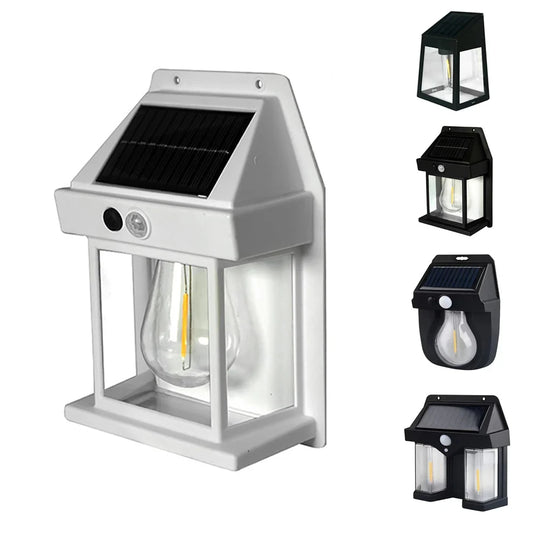 Motion Sensor Solar Wall Lamp - Tungsten Night Light with 3 Modes, Intelligent Outdoor Lighting