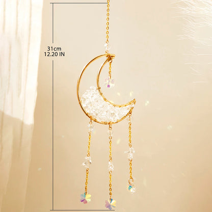 Natural Moon Crystal Suncatcher Ornament With Colorful Prism Pendant For Garden