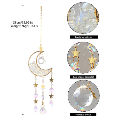 Natural Moon Crystal Suncatcher Ornament With Colorful Prism Pendant For Garden