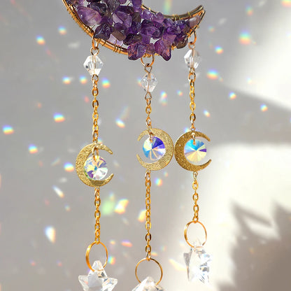 Natural Moon Crystal Suncatcher Ornament With Colorful Prism Pendant For Garden