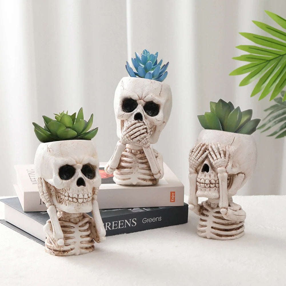 Skull Head Flower Pots Gothic Skeleton Planter Container