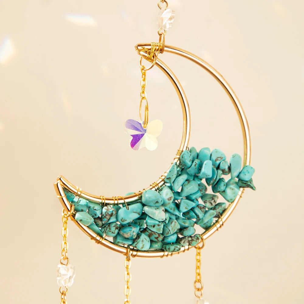 Natural Moon Crystal Suncatcher Ornament With Colorful Prism Pendant For Garden