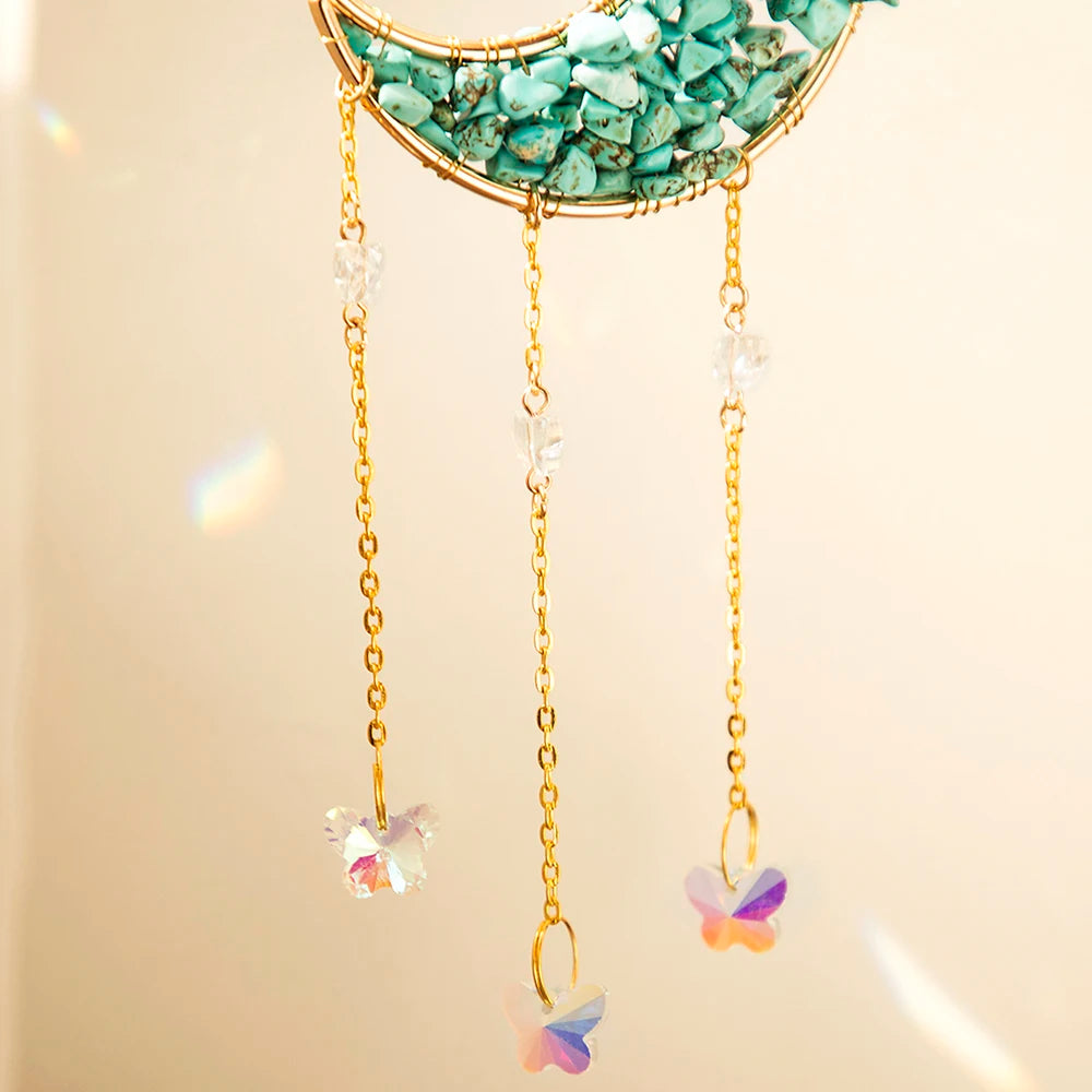 Natural Moon Crystal Suncatcher Ornament With Colorful Prism Pendant For Garden