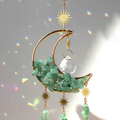 Natural Moon Crystal Suncatcher Ornament With Colorful Prism Pendant For Garden